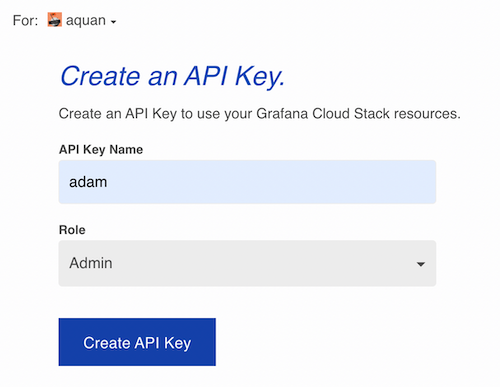 Spring Boot application in Grafana Cloud: create API key