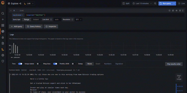 Going off-label with Grafana Loki: How to set up a low-cost Twitter analysis
