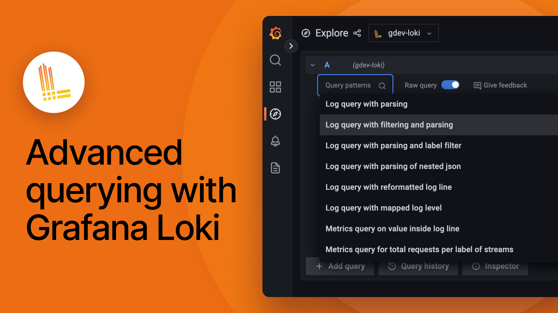 The title card for the Advanced querying with Grafana Loki webinar, including the title of the webinar.