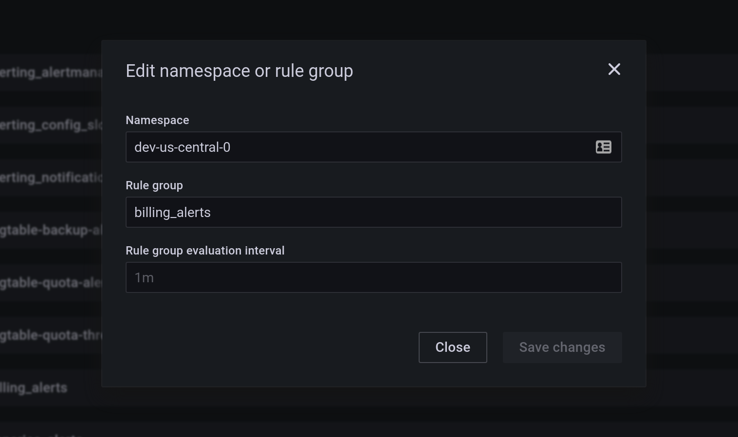 Group edit modal