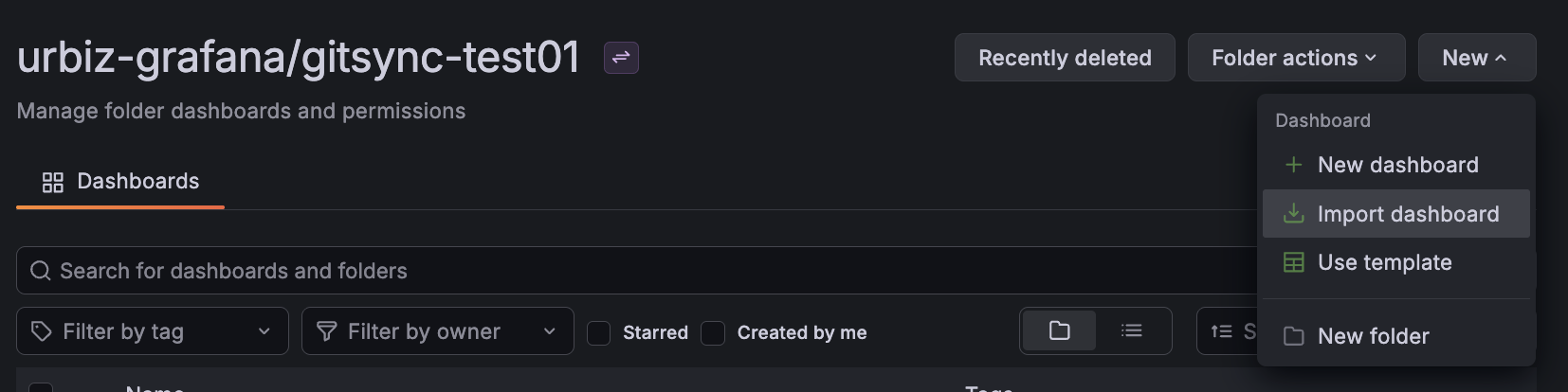 Import dashboard