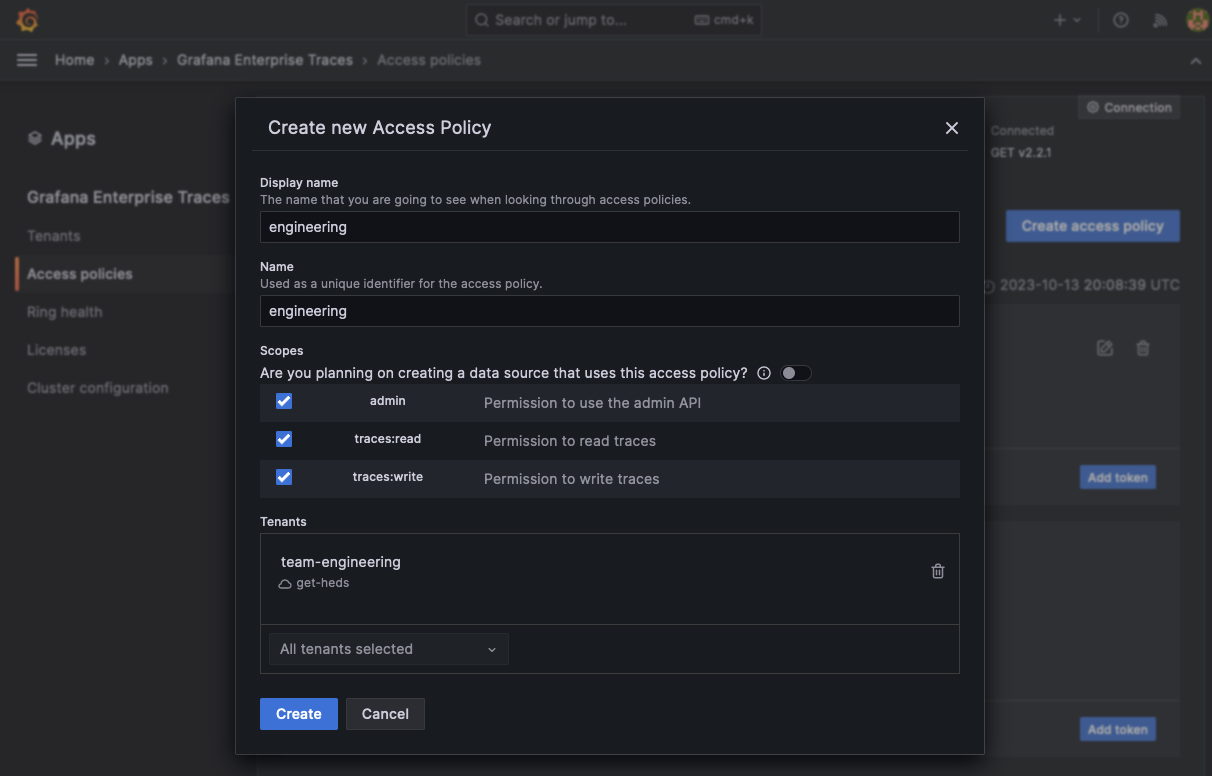 Create a new access policy for the tenants