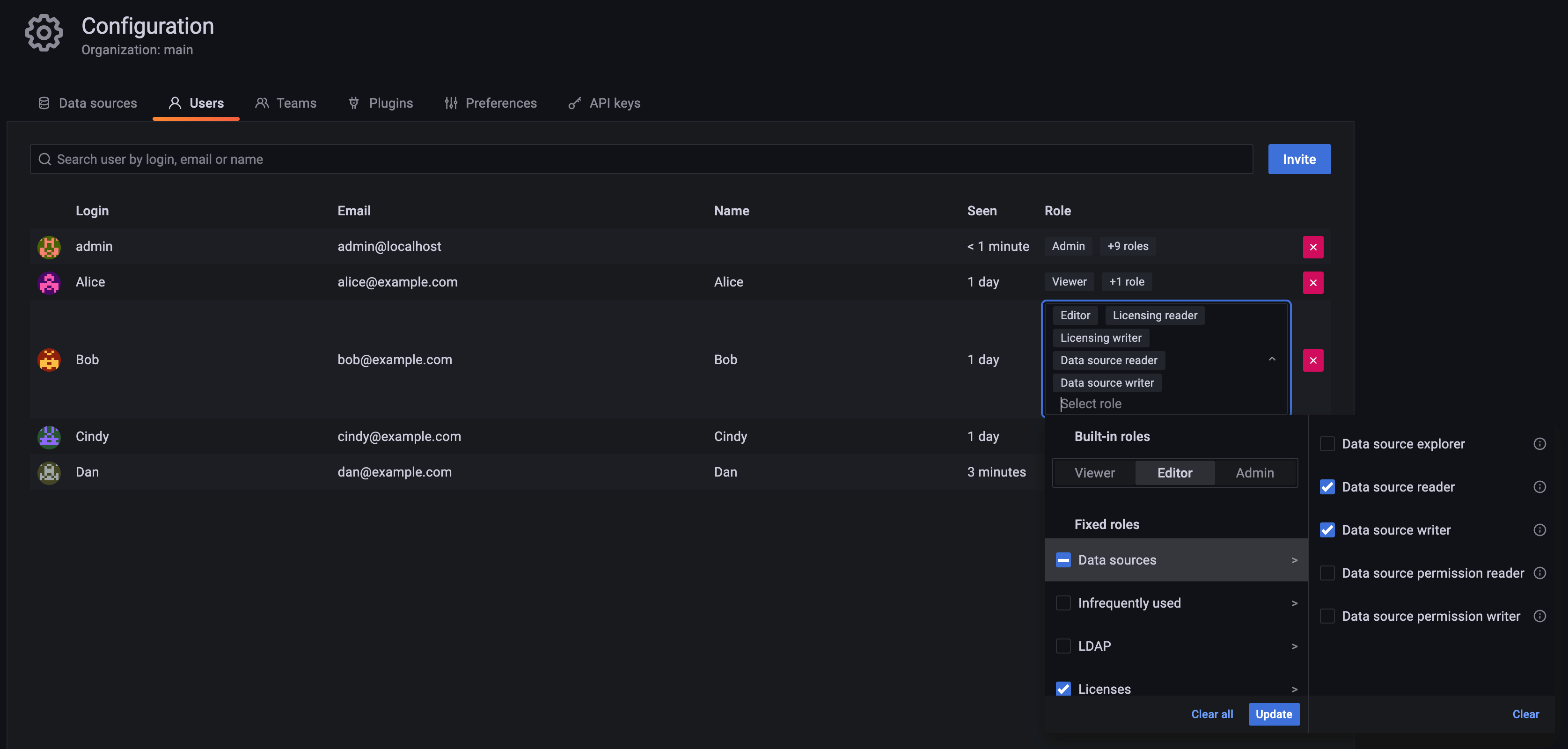 User role picker in Organization