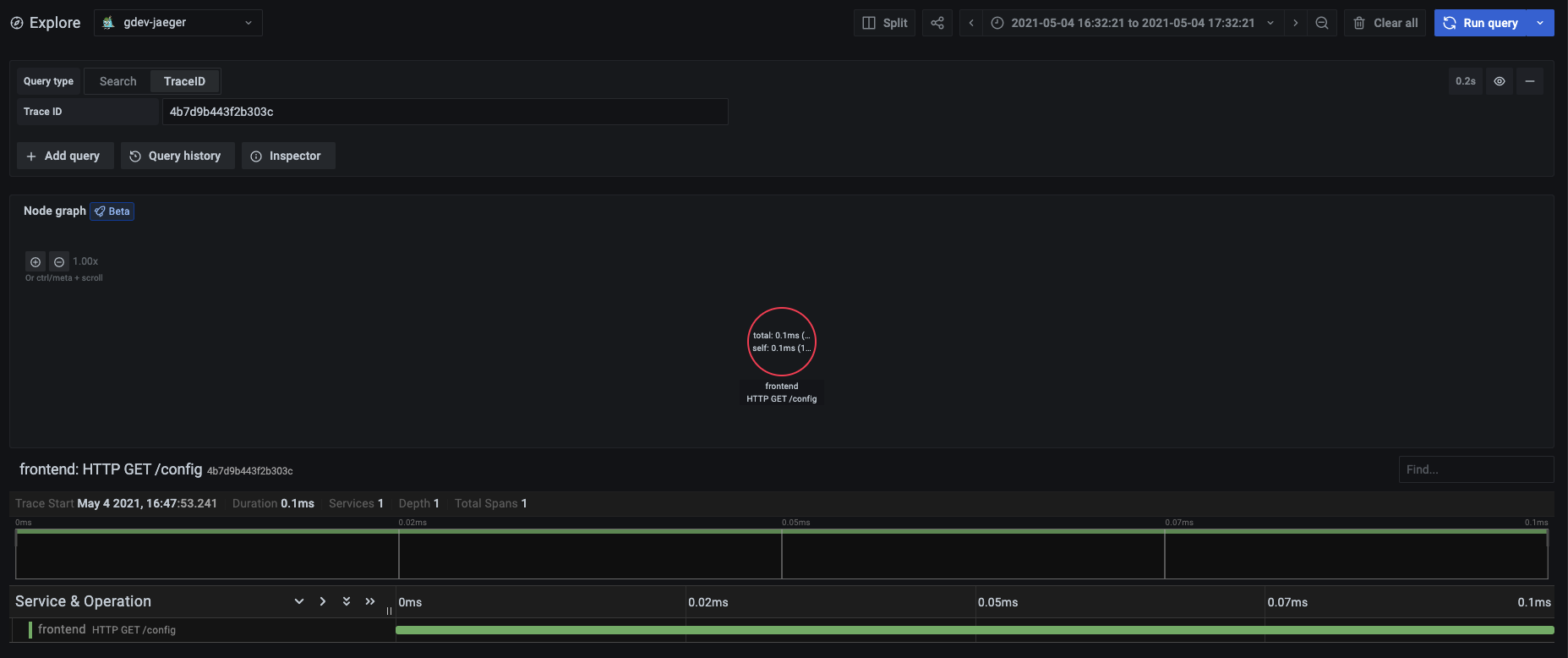 Screenshot of the Jaeger query editor with TraceID selected Screenshot of the Jaeger query editor with TraceID selected