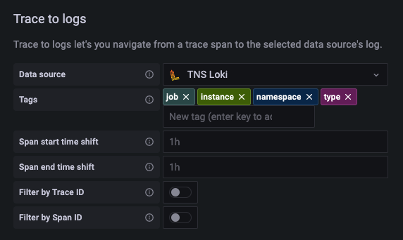 Screenshot of the trace to logs settings