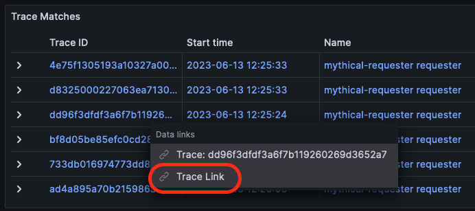 Selecting the trace link