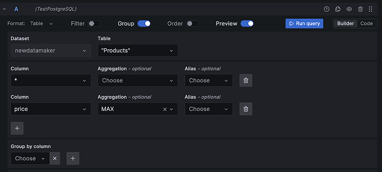 PostgreSQL query editor | Grafana documentation