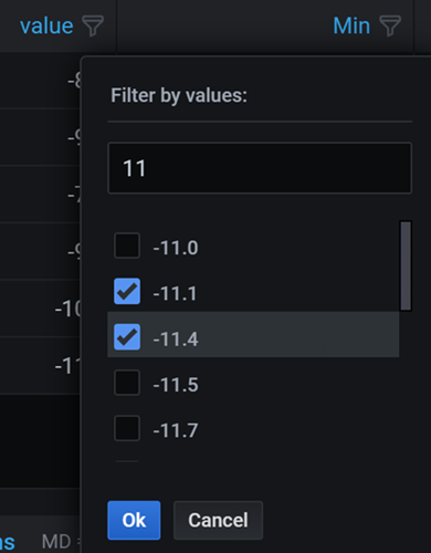 Filter column values