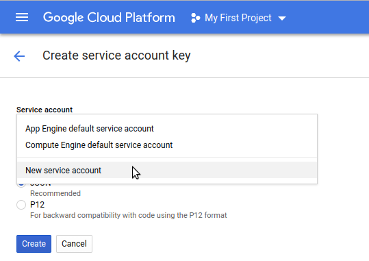 Create service account key