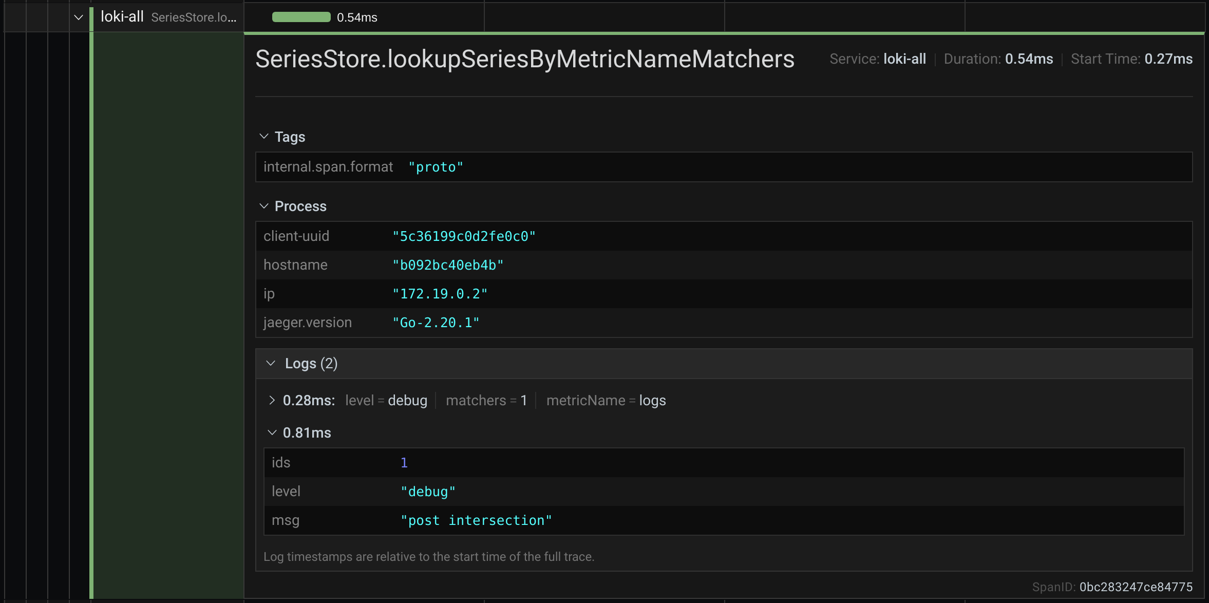 Screenshot of the trace view span details Screenshot of the trace view span details