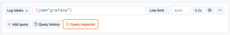 Screenshot of the query inspector button in Explore Screenshot of the query inspector button in Explore