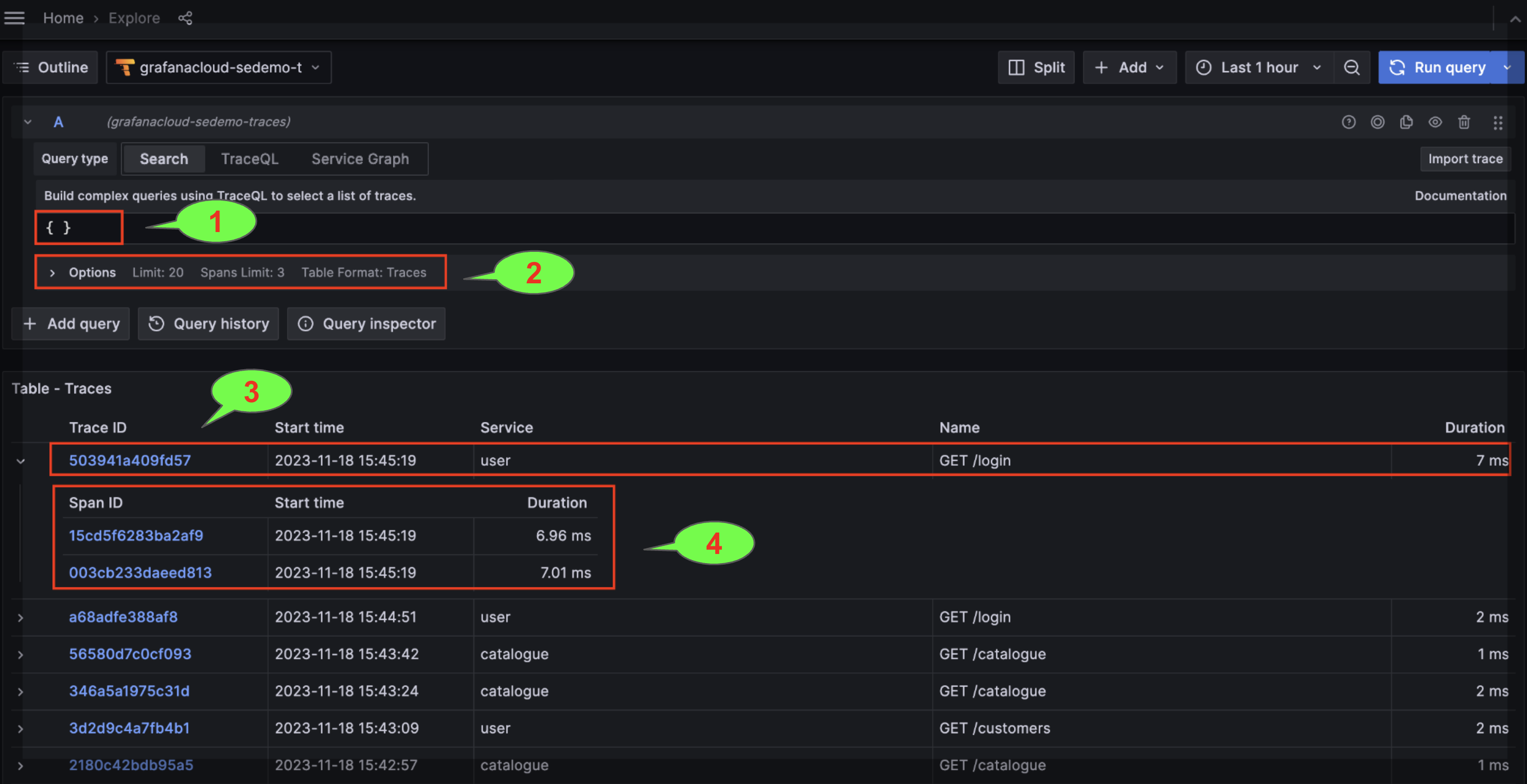 TraceQL in Grafana