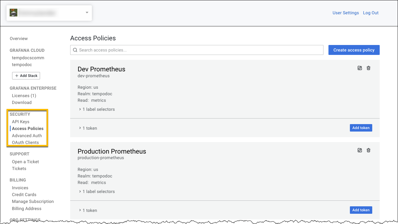 The Access Policies page in the Cloud Portal The Access Policies page in the Cloud Portal